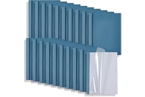 FOSHISY Thermal Binding Covers, 20 Pack, 2mm Spine with 20 Sheets Capacity, 150 Micron Clear PVC Front and Leather Grain Blue Paper Back, for Business Documents, School Projects