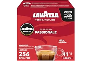 Lavazza, A Modo Mio Passionale, 256 Capsule Caffè, per un Espresso con Note di Caramello e Cioccolato, 100% Arabica, Intensità 11/13, Tostatura Scura, 16 Confezioni x 16 Capsule