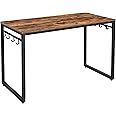 VASAGLE Computer Desk, Writing Desk, Home Office Desk with 8 Hooks, 120 x 60 x 75 cm, for Study and Bedroom, Easy Assembly, Steel, Industrial Design, Rustic Brown and Black LWD58X