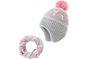 AHAHA Wintermütze Mädchen Kinder Beanie Earflap Pompon Baby Strickmütze Mädchen