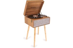 Audizio Fremont Schallplattenspieler Retro Plattenspieler Bluetooth Transmitter & Receiver, Tisch Plattenspieler mit Lautsprecher, Retro Vinyl Player für Schallplatten, Holz
