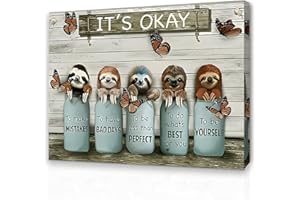 Qiukoo Wall Art Sloth Canvas – Framed Wall Art for Bedroom with Pre-Mounted Hooks, Inspirational Bedroom Wall Decor Prints, Funny Wall Pictures for Living Room, Hallway or Office 12" x 16"