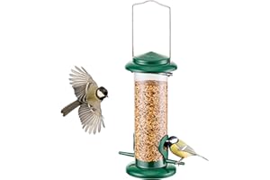 iBorn Metal Bird Feeder Hanging Wild Bird Seed Feeder for Mix Seed Blends, Niger Seed Feeder, Sunflower Heart, Birdbath, Heavy Duty All Metal Green Finishing, Green 8 Inch