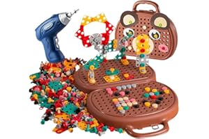 DAJASD Kids Tool Set, 205PCS Magic Montessori Play Toolbox Bear with Electric Drill and Screw Set, Design and Drill Toys, Magic Bear Tool Box for Kids Ages 3-12 Years Old