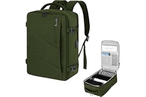 VOESLD Mochila Viaje Cabina Avion 40x20x25 para Ryanair, Mochila Portatil Mochila Viaje Mujer Hombre Verde Mochila Ordenador Bolsa de Viaje con Puerto USB, 20L