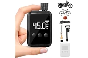 Aofesel Pompe à air de Pocket, Électrique Mini Pompe à Vélo, Max 130PSI Portable Pompe Vélo, Gonfleur Pneus, Compresseur avec Affichage Numérique Lumière LED pour Pneus de Moto, Voiture, Vélo