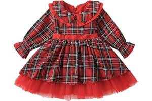 Siyova Toddler Girls Christmas Dress Red Dresses for Girls Long Sleeve Plaid Print Midi Dress Kids Fall Winter Casual Ruffle Dress Christmas Costume Girl