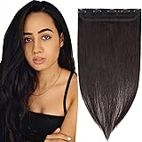 TESS Extension Capelli Veri Clip Nero 25 cm, Extension Clip Capelli Veri Fascia Unica 5 Clips Extension Capelli Clip 40 g #1B