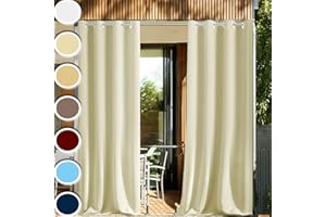 HUAXIQUE Cortinas de Exterior Impermeable Protección UV Protección Solar con Anillos Cortinas Opacas para Balcones Porche Jardín Patio Pérgola Piscina Beige 120x190cm