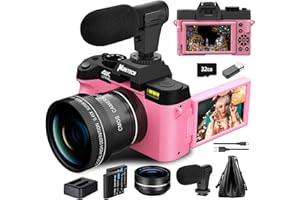 Monitech Appareil Photo numérique pour la Photographie et la vidéo, Appareil Photo 4K 48MP pour Youtube avec écran pivotant à 180°, Zoom numérique 16X, Carte TF 32 Go, 2 Batteries Mo-PK