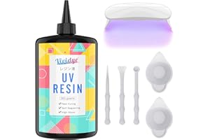 VIVIDYE Résine UV avec Lampe UV - 300g Résine Epoxy Ultraviolette Transparente avec Accessoires Mélange pour la Fabrication Bijoux, Artisanat DIY - Rapide Durcissement UV Resin Colle pour Moules, Pendentifs