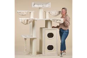 RHRQuality Arbre a Chat XXL geant Cat Paradise Plus Beige Maine Coon griffoir Arbres pour Grand Gros Chats Solide à Grande Taille Original Design Moderne de Luxe Adulte