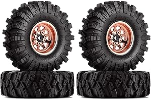 INJORA 1.0 RC Beadlock Rad Schlamm Reifen Set Deep Dish 1,0 Räder Reifen für Axial SCX24 FCX24 FCX18 Gladiator Deadbolt Bronco C10 JLU Upgrade Teile RC Crawler Car, Rosé Gold