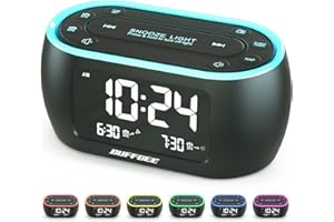 BUFFBEE Nachttisch-Wecker-Radio mit 7-Farben, Dual-Alarm, Snooze, Dimmer, USB-Ladegerät, Nap Timer, Digitaler mit FM-Radio und Auto-Off-Timer, netzbetrieben mit Batterie-Backup