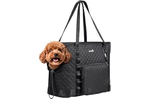 pecute Dog Purse Carrier XL, Small Pet Handbag With Pocket, Portable Lightweight Fashion Carrier Bag for Travel, Outdoor, Shopping, Black