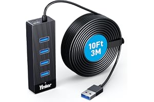 10 fot 4-portars USB 3.0-hubb lång kabel, 5 Gbps USB-förlängare med hög hastighet med USB‑C-ström i port (5 V/2 A), USB-förlä