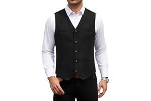 HISDERN Gilet Uomo Tweed Elegante Gilet Abito in Lana Vintage Scollo a V Panciotto Uomo Casual con Bottoni