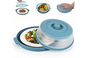 NILIOYUL Collapsible Microwave Cover for Food, Microwave Plate Cover with Anti-Scald Base Mat, Vented Microwave Cover BPA Free, Kitchen Gadgets 2025 New 10.5 Inch Blue