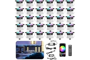 INDARUN RGBW WiFi Led Decking Lights Waterproof IP67 Ø31MM 12V - Led Plinth Light Kits for Terrace/Patio/Path/Wall/Garden/Decoration, 30 Packs