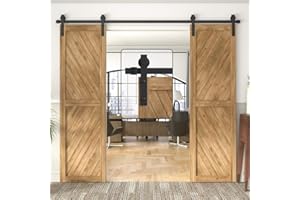 WINSOON Double Sliding Barn Door Kit 305CM/10FT, Black Heavy Duty Sliding Door Hardware Track Kit, for Double Barn Door Carbon Steel, J Shape Hanger
