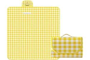Satiskid Picnic Blanket,200 X 300cm Extra Large Thicken Picnic Mat, Portable Foldable Beach Blanket with Carrying Handle, Sandproof & Moisture Proof for Outdoor Camping Beach Family Picnic (Yellow)