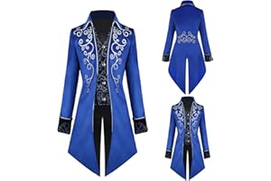 TTOKGZG Steampunk Vintage Tailcoat Coat Men, Medieval Gothic Velvet Embroidery Tailcoat Jacket, Victorian Frock Uniform for Steampunk-Themed & Dancing Party, Halloween
