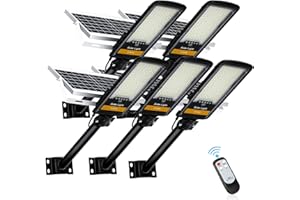 Kingwei 5 Piezas 80W Farolas Solares Exterior LED, Luz Exterior con Placa Solar y Mando a Distancia, Impermeable IP67, 84LEDs, 6500K Luz Blanca fría, Luces Solares para Caminos, Jardines y Muros