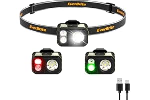 EverBrite Lampada Frontale LED Ricaricabile, 45g Ultra Leggera, IP67 Impermeabile, 7 Modalità con Clip, Luce Rossa & Verde, Mini Frontale per Jogging, Escursionismo, Campeggio, Verde