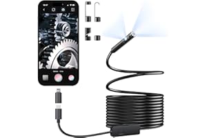 Elecshion [Dual-Lens] Endoscope Camera with Light, 1920P HD Borescope with 8+1 Adjustable LED Lights, IP67 Waterproof 16.5FT Semi-Rigid Snake Cord Inspection Camera for iPhone, iPad and Android