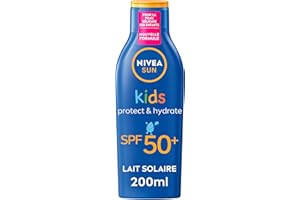 NIVEA SUN Lait Solaire Protect & Hydrate Kids SPF 50+ 200 ml — Crème Solaire résistante à l'eau — Haute Protection Visage et Corps pour la peau délicate des Enfants
