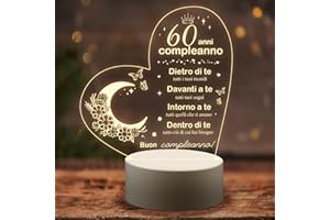 PRSTENLY 60 Anni Compleanno Donna, Idee Acrilica Lampada 60 Anni Regalo Compleanno Mama, Nonna, Sorella, Idee Regalo Amica Compleanno