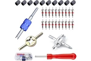 QISF Car Tyre Valve Removal Tool Set | Tyre Valve Repair Kit | Dual & Single Head Valve Core Remover | 4-Way Valve Tool | 10 Pcs Tire Valve Caps | 20Pcs Valve Cores | Fit for Car Bicycle Auto