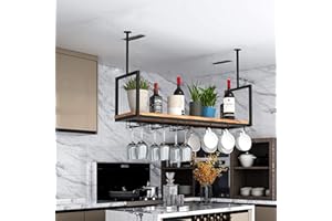 DSVONAUS Deckenregal Decken Weinregal ， Eisen Massivholz Deckenregal Regale Stemware Holder ， Für Bars/Restaurants/Küchen Lagerregal & Regale ， 3 Größen/Schwarz (Size : 80 * 30 * 60cm)