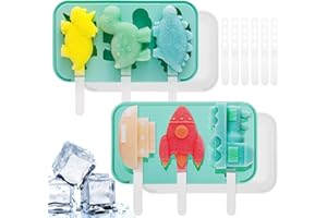JGYCVBU 2 Piezas Moldes Helados Silicona, Reutilizable, Sin BPA, Moldes de Polos con Tapa Antiderrame y 12 Palos, DIY Moldes para Helados Casero, para Solía Hacer Paletas(Animales＋Mar Tierra aire Patrones）