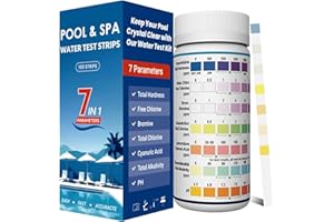 Ujaxjaxi 7-in-1 Pool Teststreifen Schnell Genauer Pool Wassertester Teststreifen für pH und Chlor, Härte, Cyanursäure, Brom, Gesamtalkalität, für Poolzubehör für Schwimmbäder,SPA, Whirlpool 100 Stück