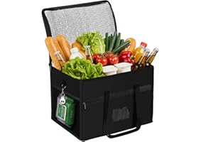 Beautyshow Torba chłodząca, 40 l, duża torba na zakupy, trwała torba piknikowa z kieszeniami i metalowym pierścieniem, składana torba termiczna na zakupy, piknik, kemping, plażę, grill, podróż, do