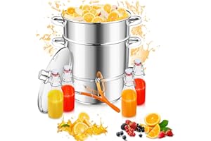 ‎VIGEVEE Vigevee 16L Steam Juicer, Stainless Steel Juicer, Diameter 26 cm, Fruit Juicer with 4 Swing Bottles, Ideal for Juice and Jelly, Suitable for All Hob Types