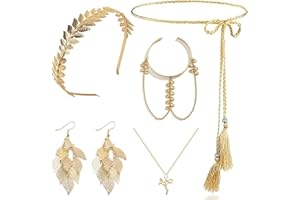 BODESHIS 5Pcs Greek Goddess Accessories, Gold Greek Costume Set with Headband, Arm Rings, Waist Rope for Women, Perfect for Greek Roman Theme Party, Halloween, Bridal Wedding, Role Play, Photo Props