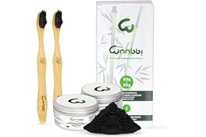WAABBI Carbone Attivo Sbiancante Denti Professionale 100g Dentifricio Carbone Vegetale Sbiancamento Pulizia Denti Polvere Sbiancante Teeth Whitening 2 Spazzolino Bamboo