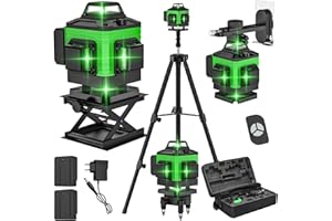 LIFELLERY Niveau Laser, 4D 16 Lignes Niveau Laser Vertical Horizontal Autonivelant avec 2 * Batteries rechargeables 2600 mAh (A+avec trepied)