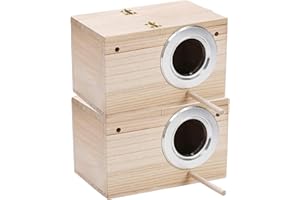 Jorzer Parakeet Nesting Box 2Pcs 8x5x5 Wooden Cockatiel Nesting Box with Door, Perch & Openable Lid Natural Sturdy Bird House for Cage Parakeet Nesting Box