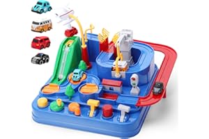 ACEMALL Pista de Coches para Niños, Cars Race Track Toys 4 vehículos de juguete, Preescolar educativo y juguete interactivo para niños de carreras entre padres e hijos, para niños pequeños 3 4 5 6 Niños Niñas