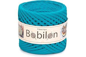 BOBILON Fettuccini Zpagetti Ball - Fil pour t-shirt - 3 à 5 mm - Pour crochet, tricot, cache-oreilles - Fil en coton bio, macramé, jersey - Bleu lagon