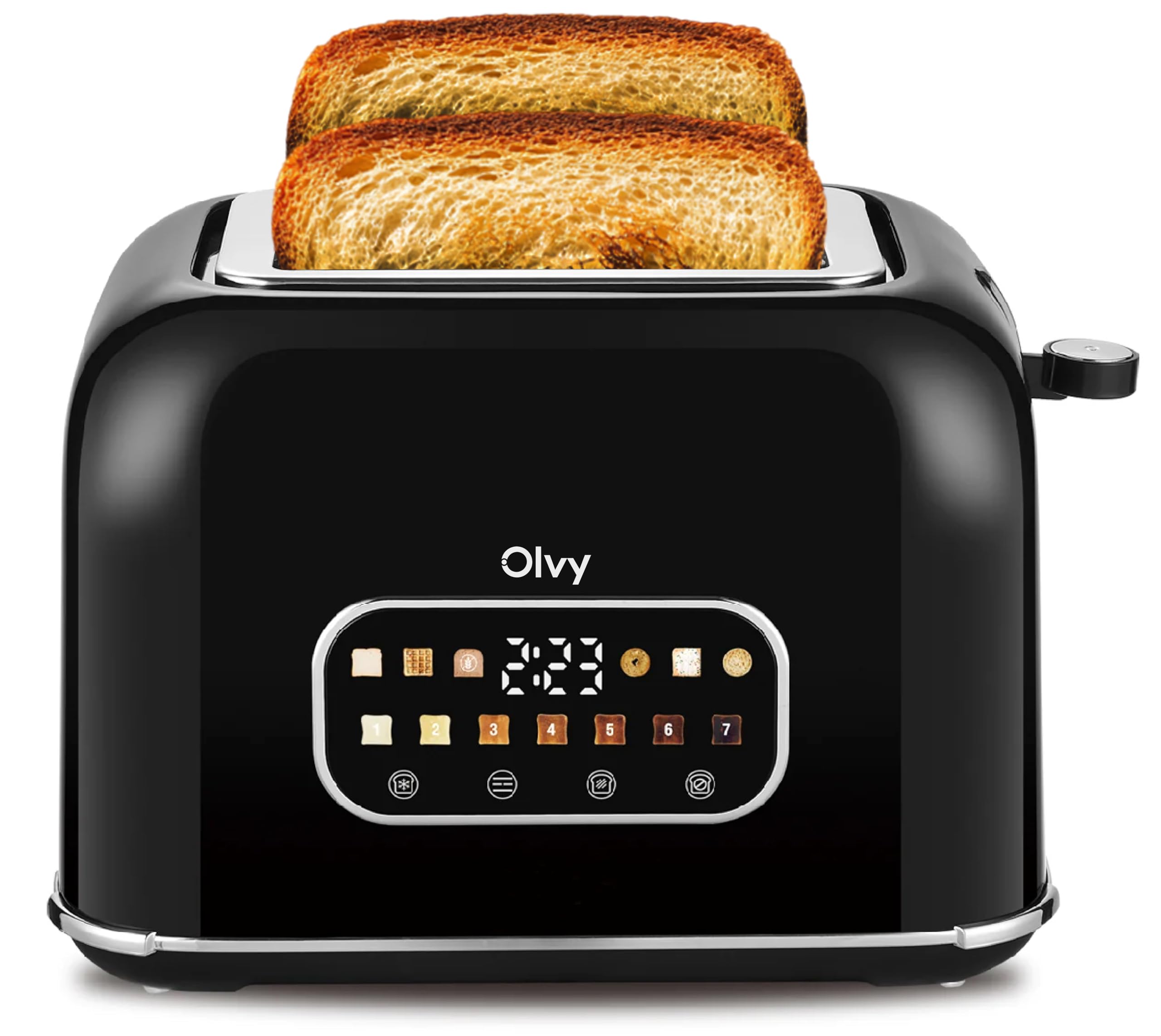 Tostadora Olvy 900W con LCD y Temporizador – 7 Niveles de Tostado, Ranuras Extra Anchas, Función Descongelar y Recalentar, Bandeja Recogemigas – Tostadora para Pan y Bagels - 1