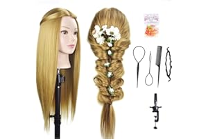 DAVINONA Cabeza de maniquí de peluquería de 26 pulgadas - 28 pulgadas de pelo de fibra sintética con abrazadera libre