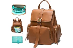 MISS FONG Changing Bag Backpack, Baby Changing Bags Backpack Baby Bag Nappy Leather Diaper Bags with Insulated Pockets for Mom and Dad, Maternity Bag
