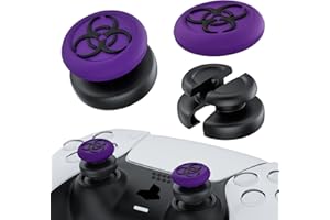 PlayRealm No Falling Off Daumenstick-Verlängerung und Silikongriff, 2 Sets für PS5 & PS4 Controller (BH Lila)