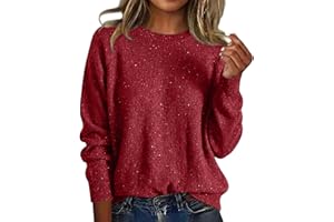 Famzuneu Glitzer Pullover Damen Elegant Festliche Strickpullover Pailletten Weihnachten Winterpullover Casual Stricken Sweater Langarm Warm Pulli Rundhals Lose Sweatshirt Herbst Winter