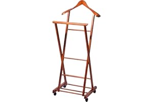 dobar® 29742FSC Folding Suit Stand Beech Wood | Valet Stand on Four Wheels | Mute Servant for Suits/Shirts/Trousers | Foldable Clothes Stand | 33 x 41 x 104 cm | Dark Brown
