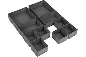 wsryx Drawer Organisers, Foldable Wardrobe Storage Organiser Set of 10, Fabric Drawer with Dividers Closet Box for Clothes, Underwear, Bra, Sock, Ties, T-shirt, Belts, Makeup (Grey) (grey 10)